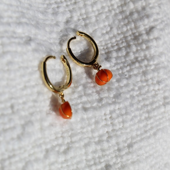 Sterling Silver Pumpkin Gold Hoop Earrings - Picture 8 of 12